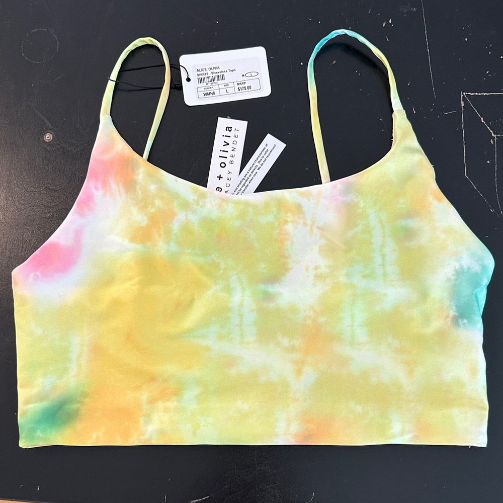 Alice + Olivia Pastel Tie-Dye Crop Cami in Mint, Pale Yellow, Pink